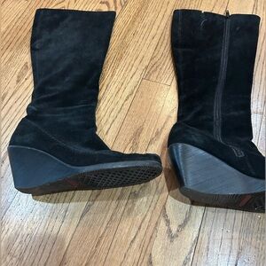 Black Wedge Knee-High Boots